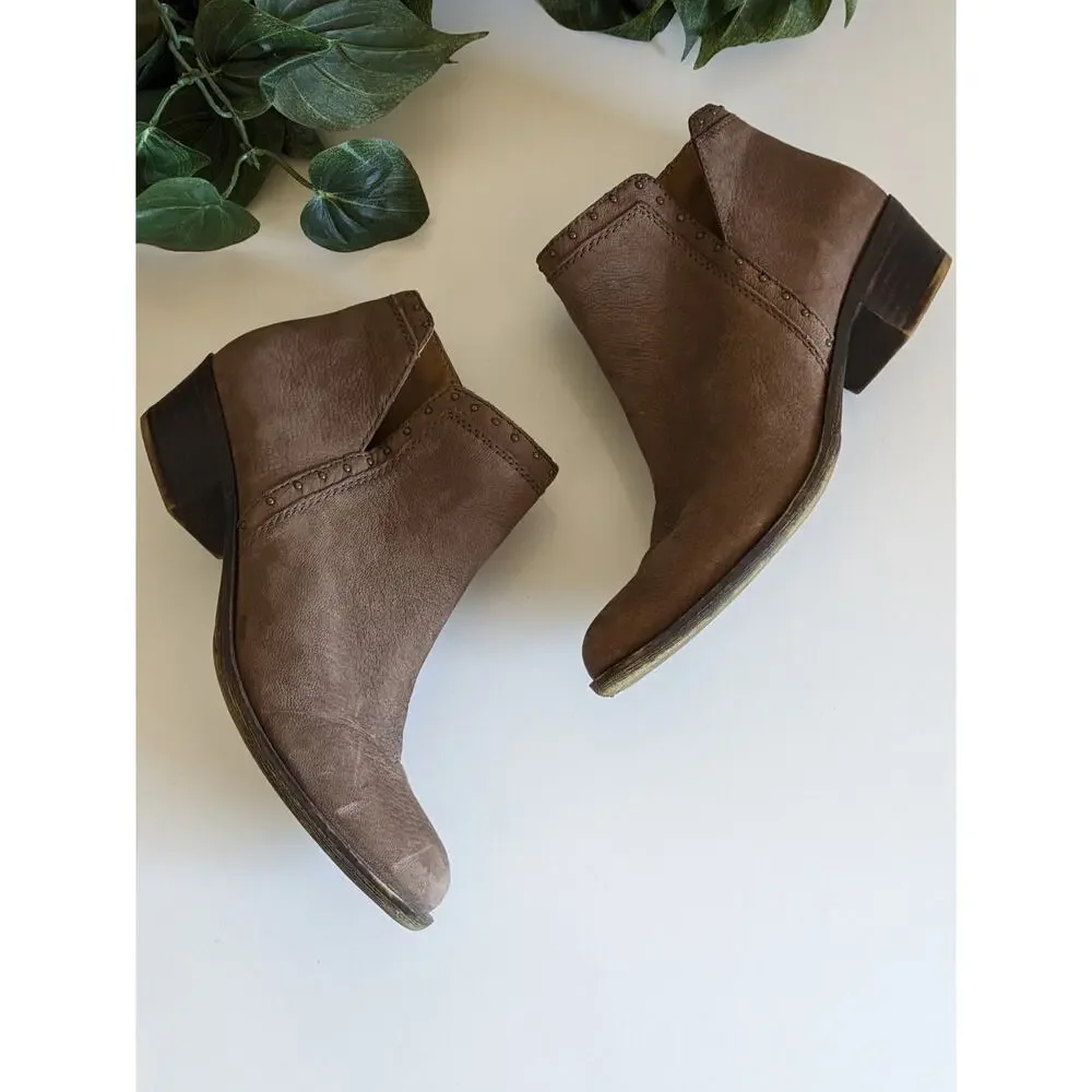 Lucky Brand Beathea Boots Ankle Leather Studded Boho Western Brown Size 7.5